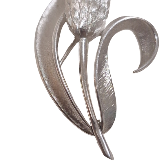 Vtg Crown Trifari Wheat Stalk Brooch Silver Tone Textured Brushed Large 3" - Picture 3 of 9